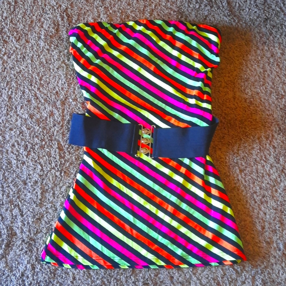 Neon Strapless Top with Belt